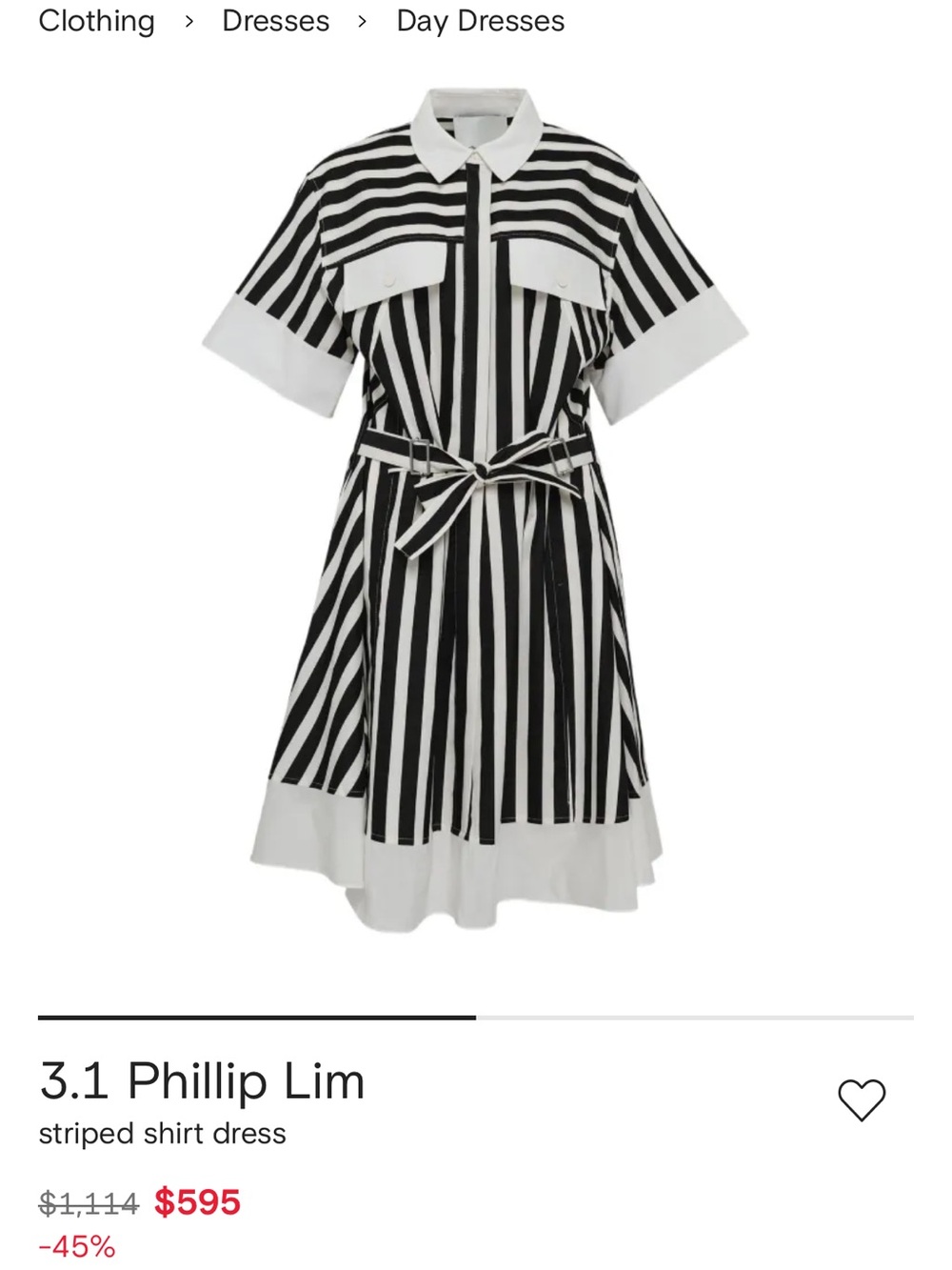 3.1 Phillip Lim Black and White Striped Tie-Waist Shirt Dress